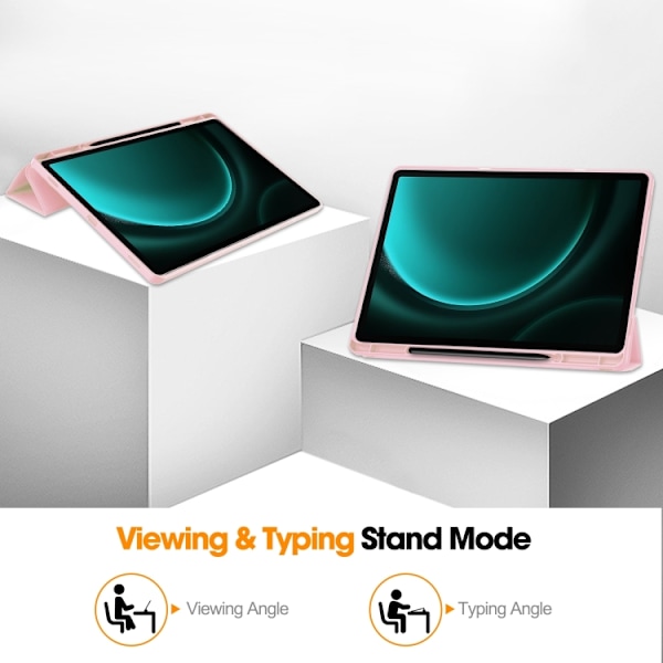 Samsung Galaxy Tab S9 FE+/S10+ Skal i TPU Smart Läder med Penna Fack - 3-Faldig Ren Färg Rosa