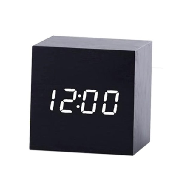 Flerfärgad ljudkontroll träklocka modern digital LED skrivbordsalarmklocka termometer timer svart vit