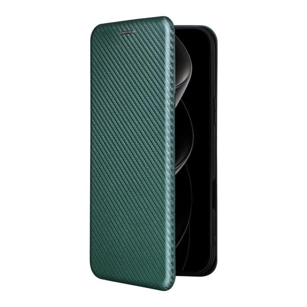 iPhone 18 Pro Max / iPhone 17 Pro Max Skal läderfodral med kolfibertextur Grön