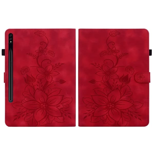 Samsung Galaxy Tab S7 FE/S8+/S7+ Lily Prägad Läderfodral Röd