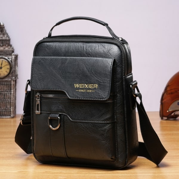 WEIXIER 8642 Herr Business Retro PU Läder Handväska Crossbody Väska Svart