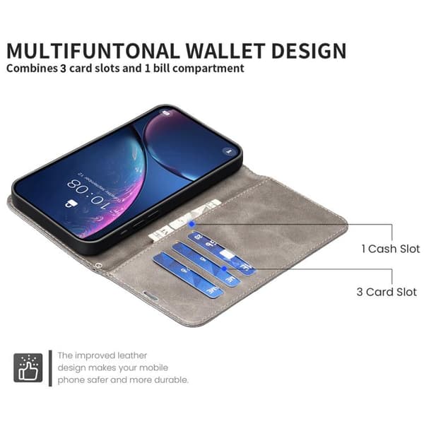 iPhone 18 Pro Max / iPhone 17 Pro Max Skal läderfodral - ren färg med lammskinnsstruktur Grå