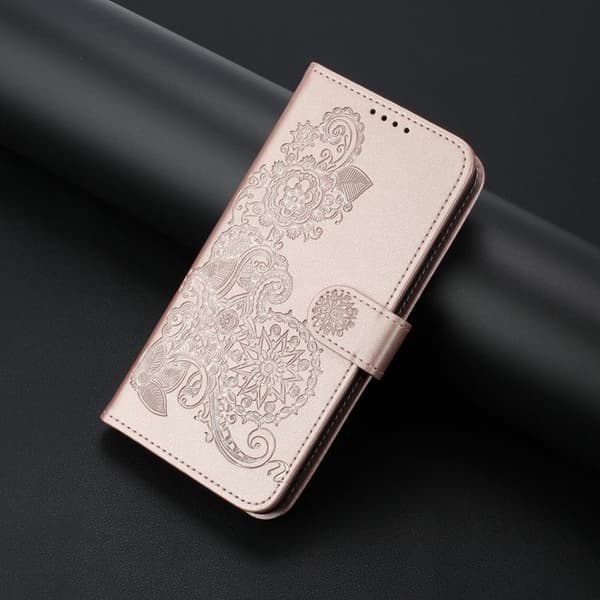 iPhone 18 Pro / iPhone 17 Pro Skal läderfodral med Datura-blomma - relief Roséguld