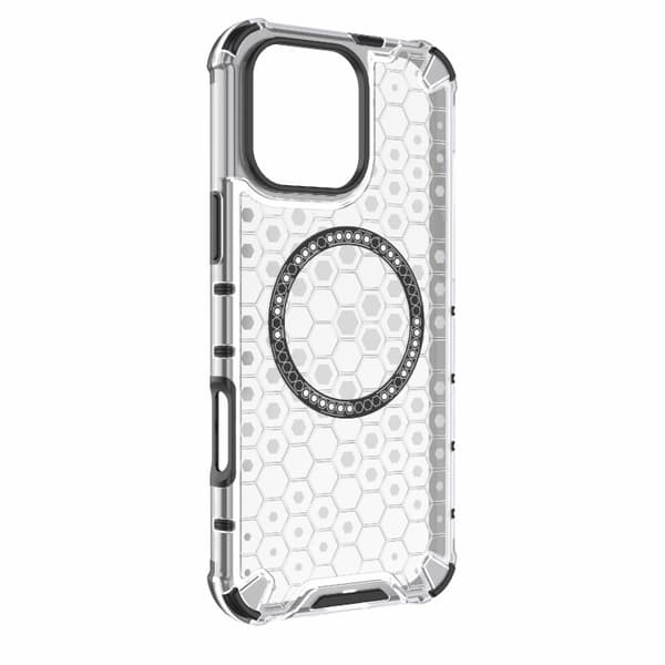 iPhone 16 Pro Max Honeycomb Magnetisk Ring Stötsäker Skal Vit