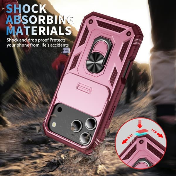 iPhone 18 Pro Max / iPhone 17 Pro Max Skal med Sliding Camshield TPU + PC och Hållare Rosa + Rosröd