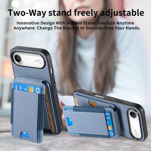 iPhone 17 Air Skal - Kolfiber med Vertikal Flip och Ställfunktion Blå
