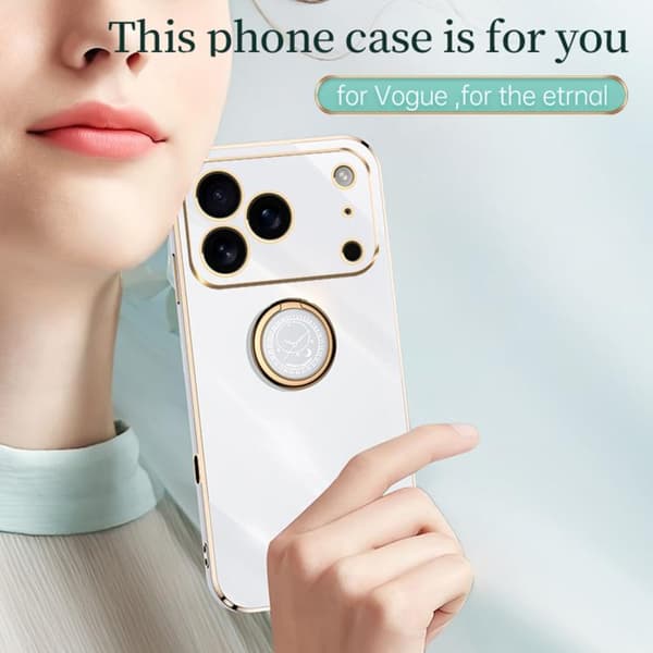iPhone 18 Pro Max / iPhone 17 Pro Max Skal XINLI Rakt Kant 6D Elektropläterad TPU med Ringhållare Vit