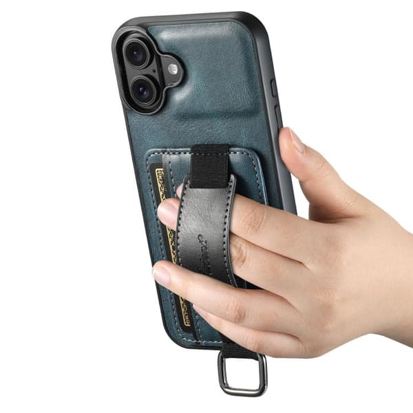iPhone 17 Skal med Kortplånbok och Handledsrem - PU Blå