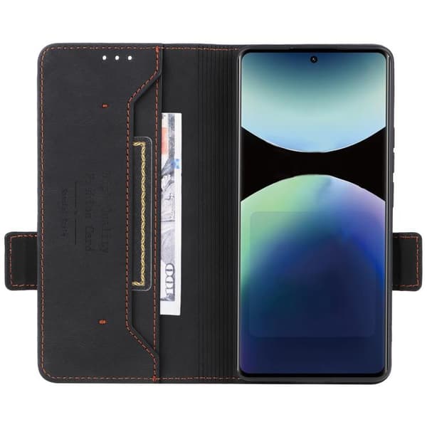 Redmi Note 14 Pro 4G - Magnetisk Låsfunktion Läderfodral Svart