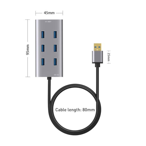 8108 7-Port USB 3.0 Hub - Silver Gray, 80cm Cable, Hot Swap, Easy Installation