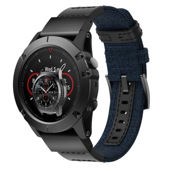 Watch av canvas och läder för Garmin Fenix5x Plus Fenix3, handledsrem Storlek: 150+110 mm Blue