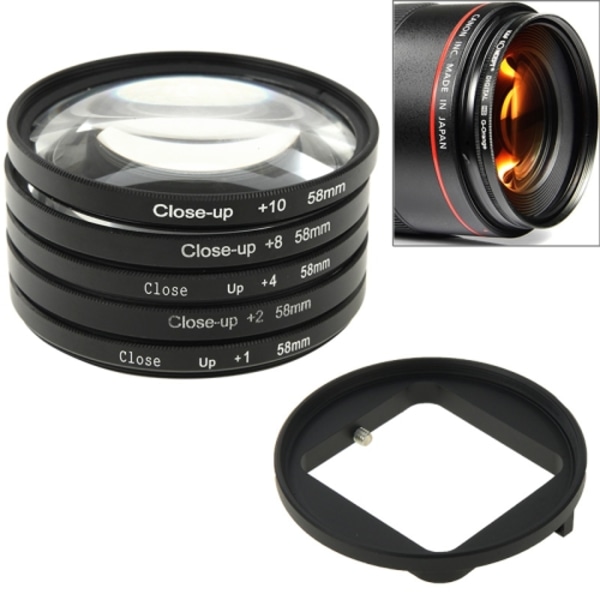 6 i 1 58mm närbildsfilter makrofilter + filteradapterring för GoPro HERO3