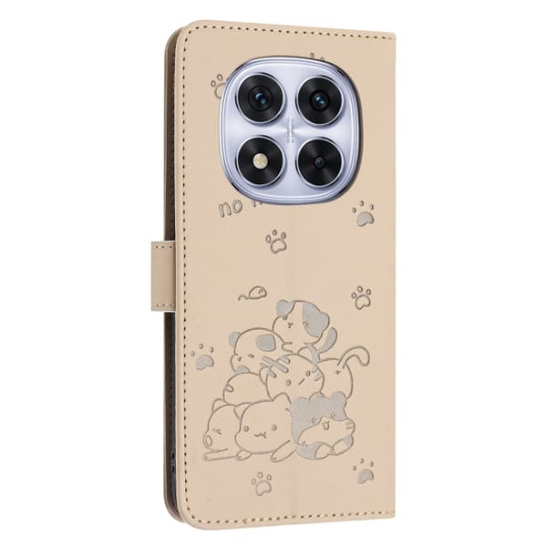 Redmi Note 14 Pro 5G - Prägad Katt Mobilskalsfodral med Rem Beige