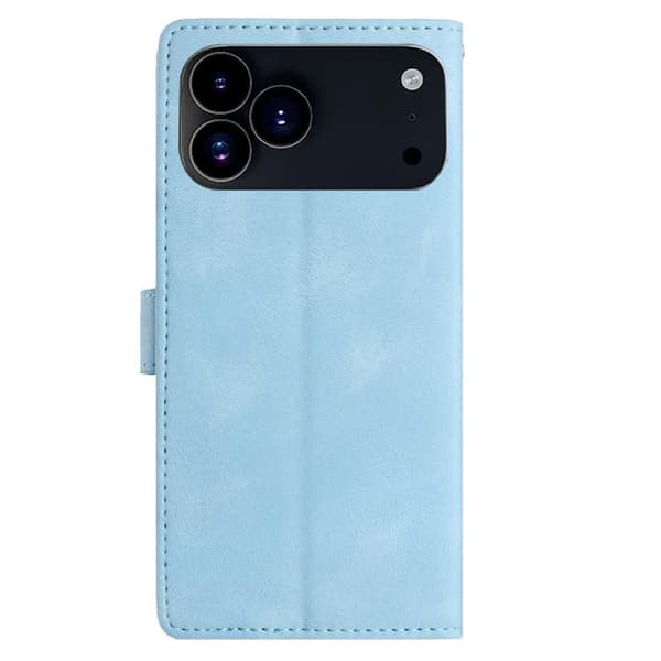 iPhone 18 Pro Max / iPhone 17 Pro Max Skal läderfodral med rosblomma präglad mönster Himmelsblå