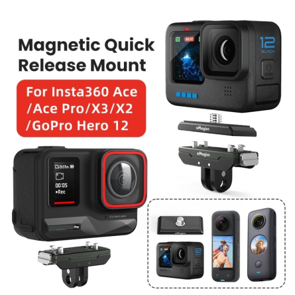 AMagisn Metall Magnetisk Snabbkoppling + Topplock, För Insta360 Ace / Ace Pro / X3 / X2 / GoPro HERO12 Black