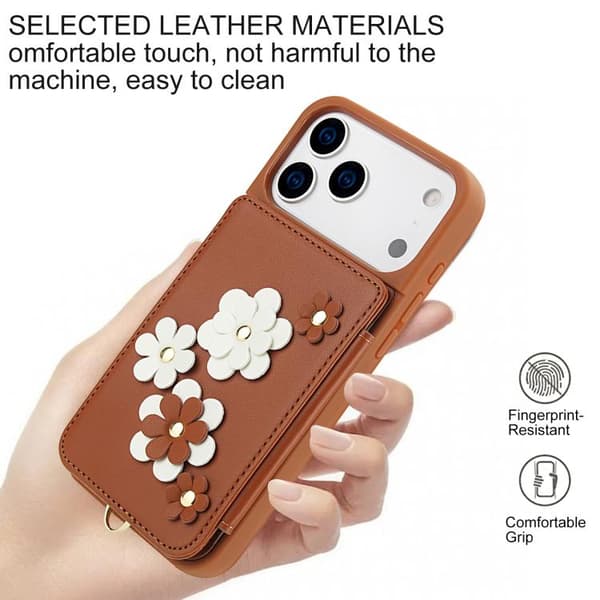 iPhone 18 Pro Max / iPhone 17 Pro Max Skal läderfodral med blommönster Brun
