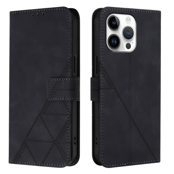 iPhone 16 Pro Skal - 3D Embossed Flip Fodral Läder Svart