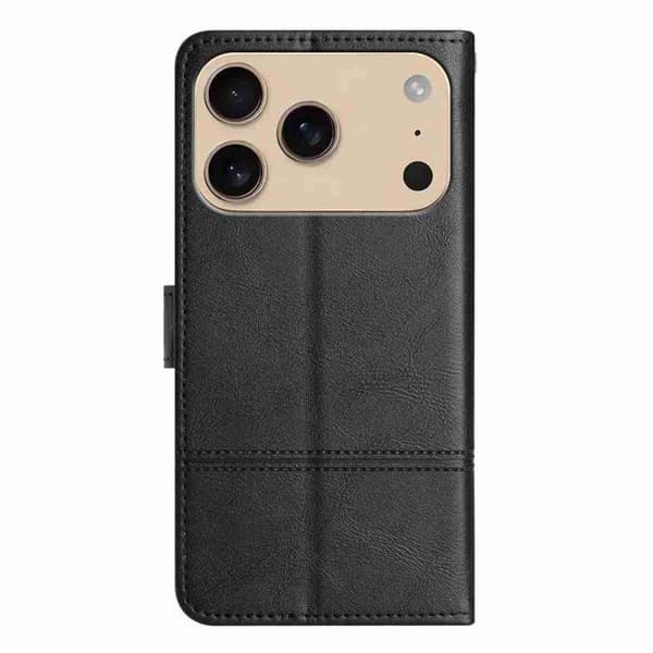 iPhone 18 Pro Max / iPhone 17 Pro Max Skal läderfodral - äkta läder med sömmar Svart