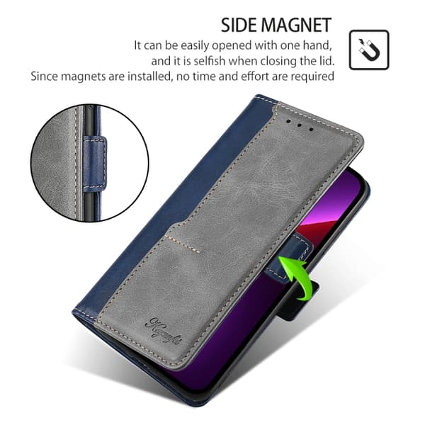för Pixel 9 Pro XL Fodral i Kontrastfärg med Sidobuckle i Läder Blå och grå