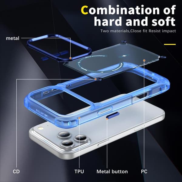 iPhone 17 Pro Max Skal - TPU + PC med MagSafe Magnetisk Transparent blå