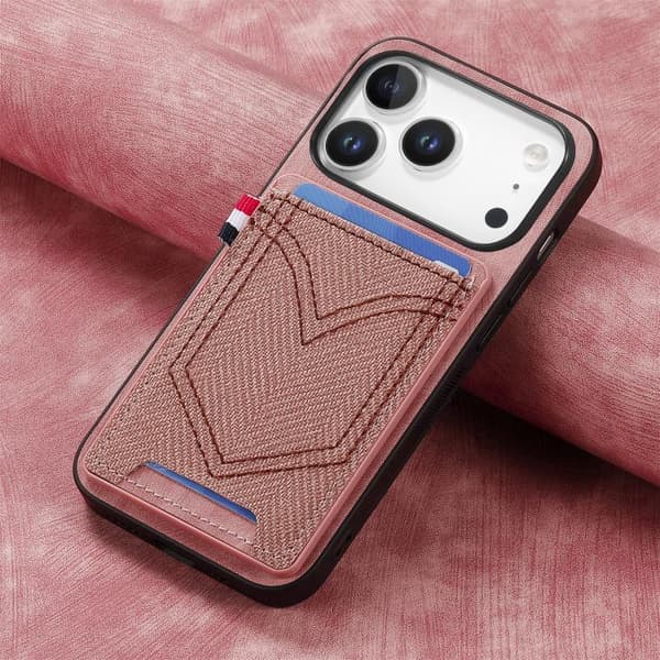iPhone 17 Pro Max Skal - denimtextur med kortfack Rosa