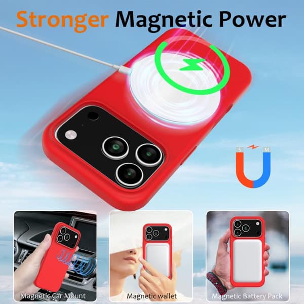 iPhone 17 Pro Max Shockproof Silikon Skal med MagSafe Röd