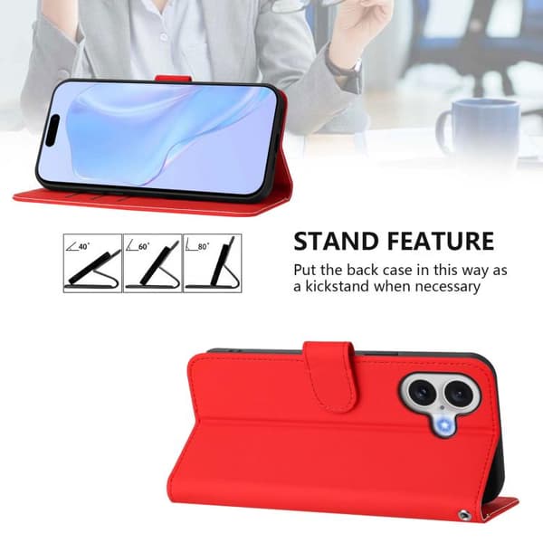 iPhone 17 Skal läderfodral - solid färg med lanyard Röd