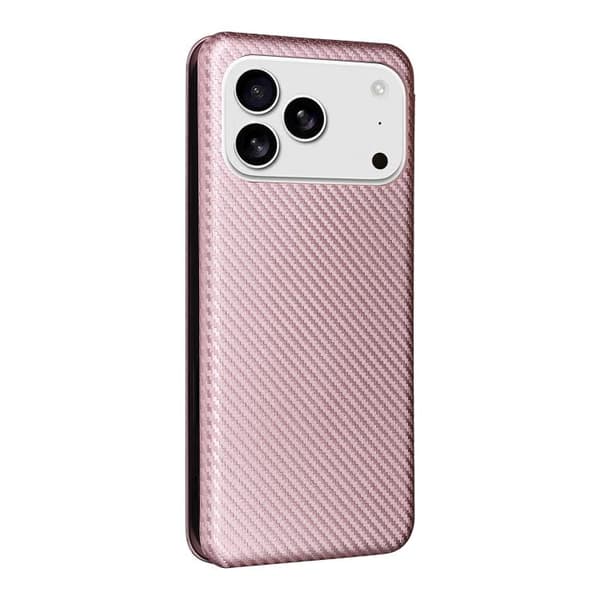 iPhone 18 Pro Max / iPhone 17 Pro Max Skal läderfodral med kolfibertextur Rosa