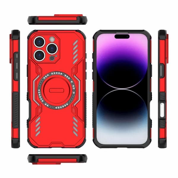 iPhone 16 Pro Butterfly Armor MagSafe Magnetisk Ring Stötsäker Skal Röd
