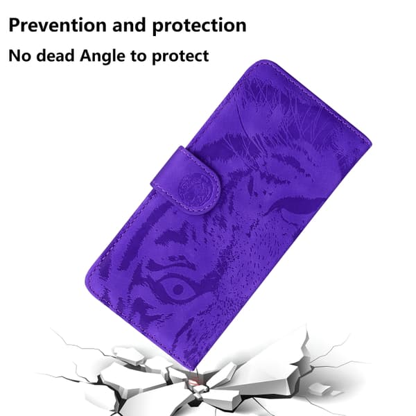 iPhone 16 Pro Tiger Embossing Pattern Fodral - Elegant och Slitstark Skal Läder Purpur