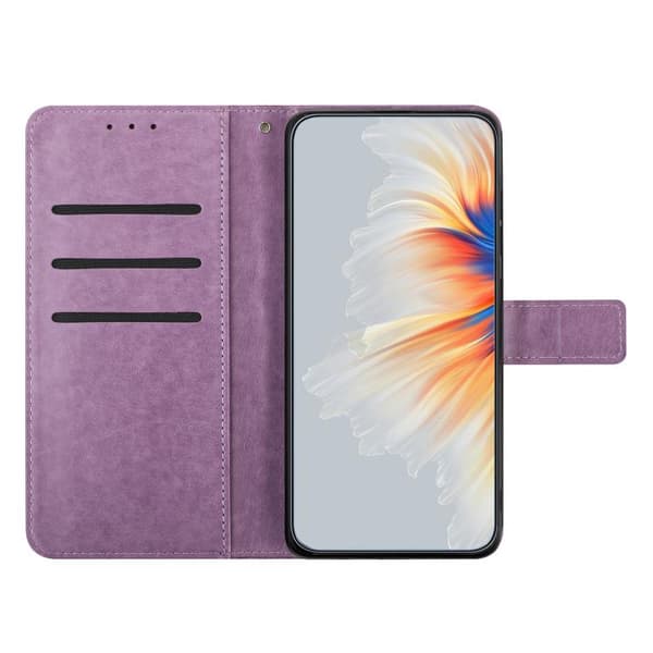 iPhone 18 Pro / iPhone 17 Pro Skal Läderfodral med Blomsterprägling Purpur