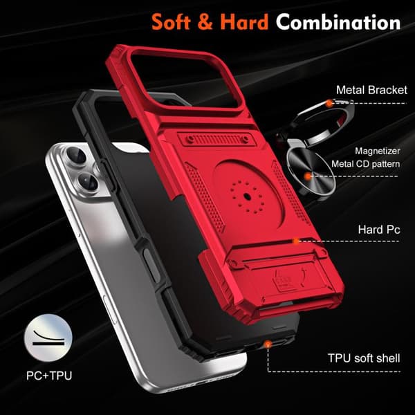 iPhone 18 Pro Max / iPhone 17 Pro Max Skal TPU+PC Stötsäker med Metallringhållare Röd