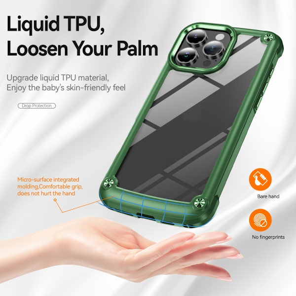 iPhone 16 Pro TPU + PC Linsskydd Skal Grön