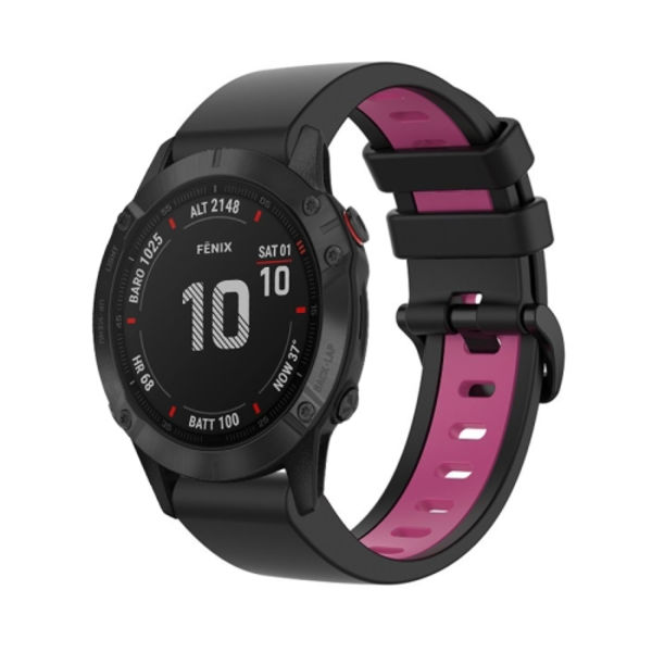För Garmin Fenix ​​6 Pro 22 mm silikon watch i två färger Black-Pink
