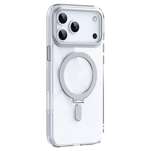 iPhone 18 Pro / iPhone 17 Pro Skal med Airbag MagSafe Stötsäker Frostad och Fällbart Ställ Silver