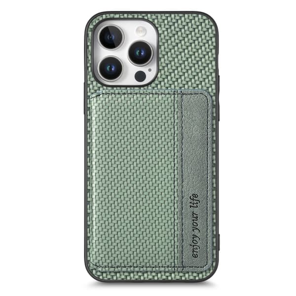 iPhone 16 Pro Max Skal Kolfiber med Magnetisk Kortficka och RFID-Skydd Grön