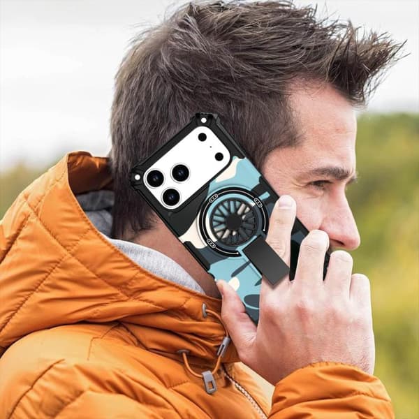 iPhone 18 Pro Max / iPhone 17 Pro Max Camouflage Kickstand Rotating Shaft MagSafe Skal Ljusgröna grenar