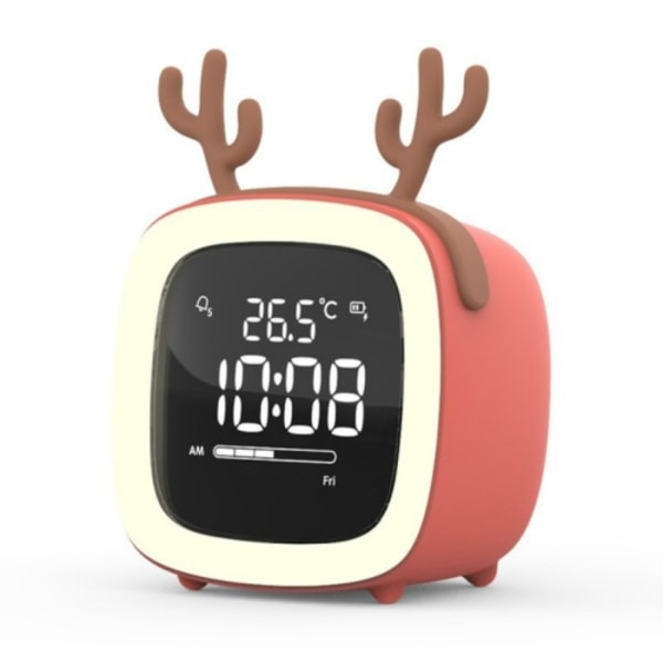 Cartoon Deer Shape Children Snooze Multifunctional USB Rechargeable Student LED Alarm Clock(Orange)