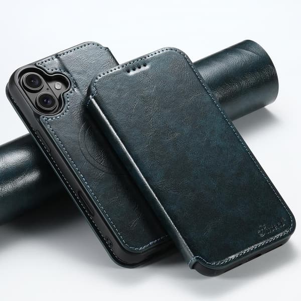 iPhone 17 Skal - läder med magnetisk MagSafe Blå