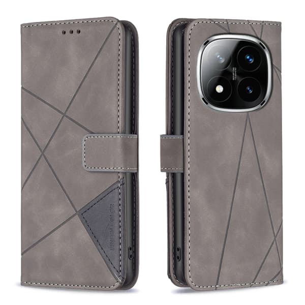 Redmi Note 14 Pro 5G / Note 14 Pro+ 5G - Magnetisk Spänne Rombisk Textur Läder fodral Grå