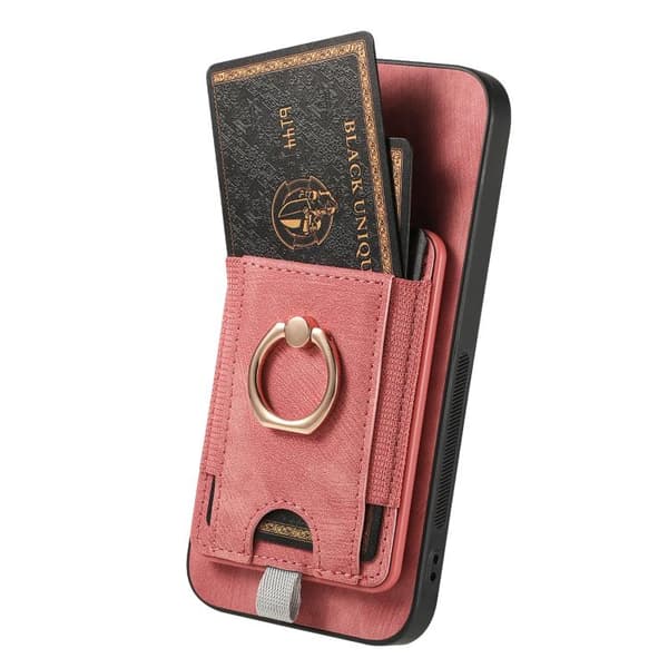 för Pixel 9a Fodral i Retro Splitbar Magnetisk Läder med Kortfack Rosa