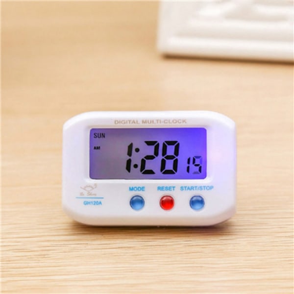 Bärbar fickstorlek digital elektronisk resealarmklocka Bilar Elektronisk Luminous Stoppur LCD-klocka (Vit)