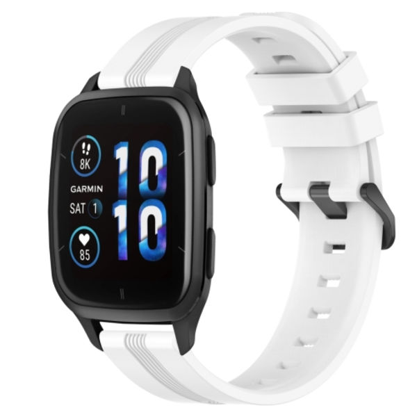 För Garmin Forerunner Sq2 Music 20mm konkav randig Slicone Watch Band White