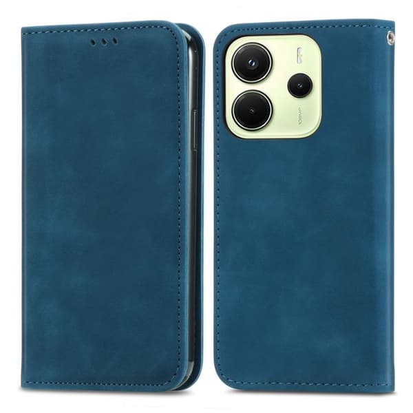 Redmi Note 14 4G - Retro Skinnkänsla Magnetisk Flip Läderfodral Blå
