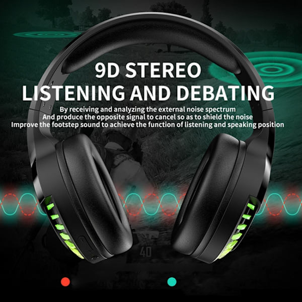 SH33 Bluetooth Trådlös Dubbel-läge RGB Headset Mobiltelefon Tung Bas Brusreducerande Gaming Headset Svart