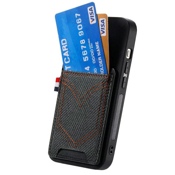 iPhone 17 Pro Max Skal - denimtextur med kortfack Svart