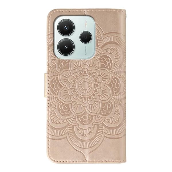 Redmi Note 14 4G - Läderfodral med Sol Mandala Prägling, Roséguld