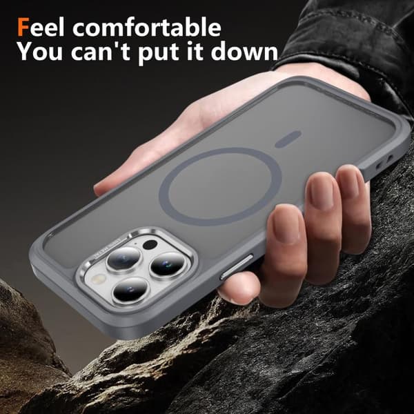iPhone 16 Pro Skal med MagSafe Magnetisk PC Hybrid TPU Skyddslins Grå