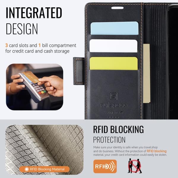 Redmi Note 14 Pro 5G - AutSpace A11 MagSafe Magnetisk RFID Läderfodral med Sidobuckle Svart
