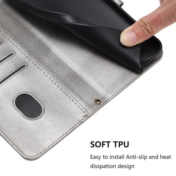 iPhone 18 Pro / iPhone 17 Pro Skal Läderfodral med Retro Linjefog Grå